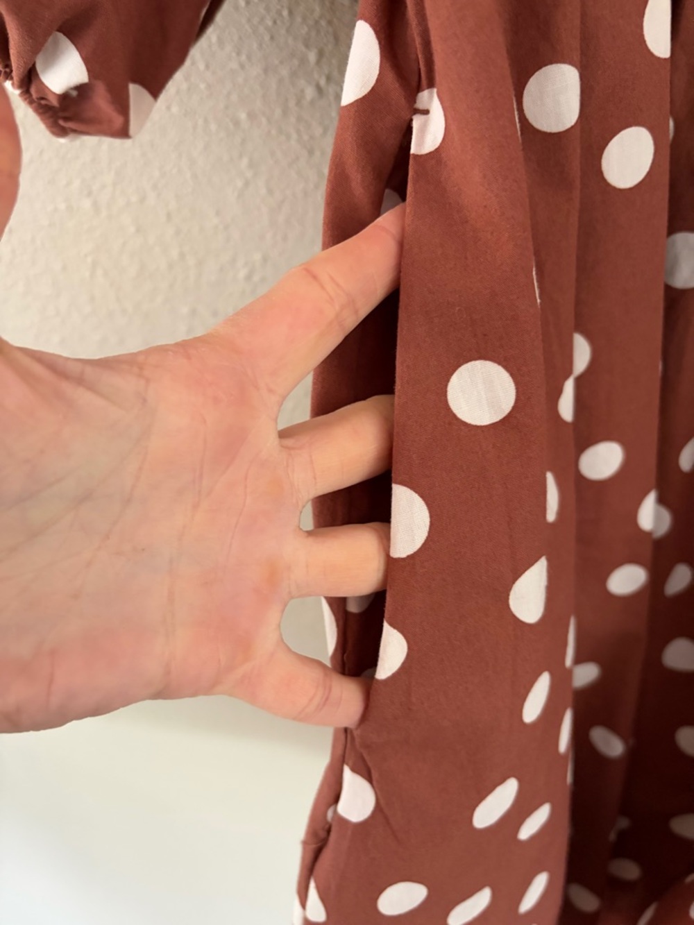 Abercrombie & Fitch Rust Brown Polka Dot Puff Sleeve Mini Dress - Picture 7 of 9